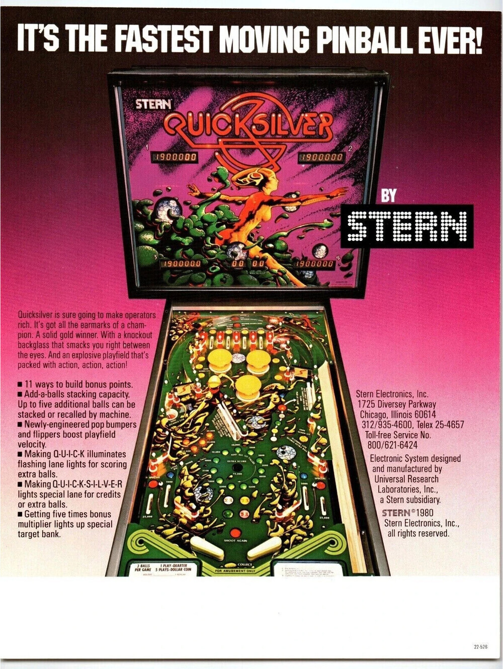 Stern Quicksilver Pinball Machine FLYER Original 1980 Ad Promo Insert